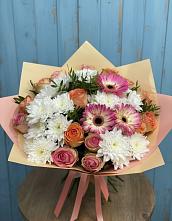 Букет цветов из:  Розы, Герберы и Хризантемы в Кызыл-Озёк