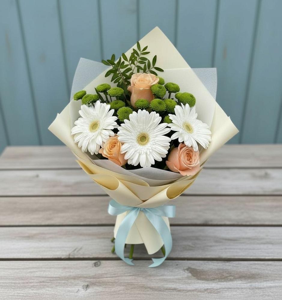 Букет цветов из: Герберы, Розы и Хризантемы в Кызыл-Озёк