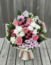 Букет цветов из:  Альстромерии, Гвоздики, Розы и Хризантемы в Кызыл-Озёк