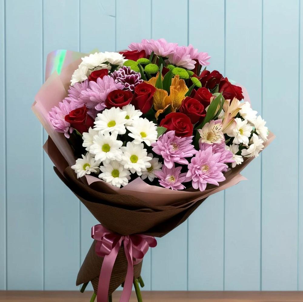 Букет цветов из: Розы, Хризантемы и Альстромерии в Кызыл-Озёк